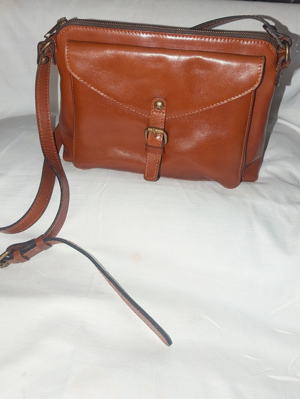 Patricia Nash Avellino Cognac Leather Crossbody Organizer with Front Buckle